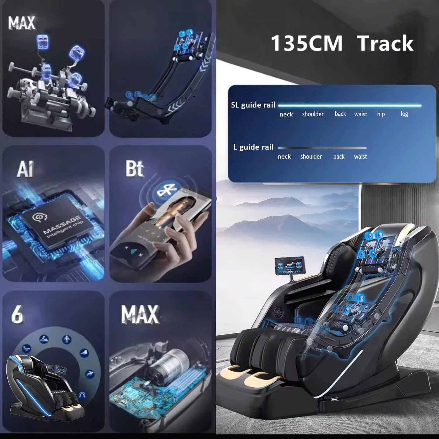 Luxus-Massagesessel Zero Gravity Ganzkörper-Airbag SL-Track Heizung Bluetooth-Musik AI-Sprache Bürostuhl 3 Jahre Garantie