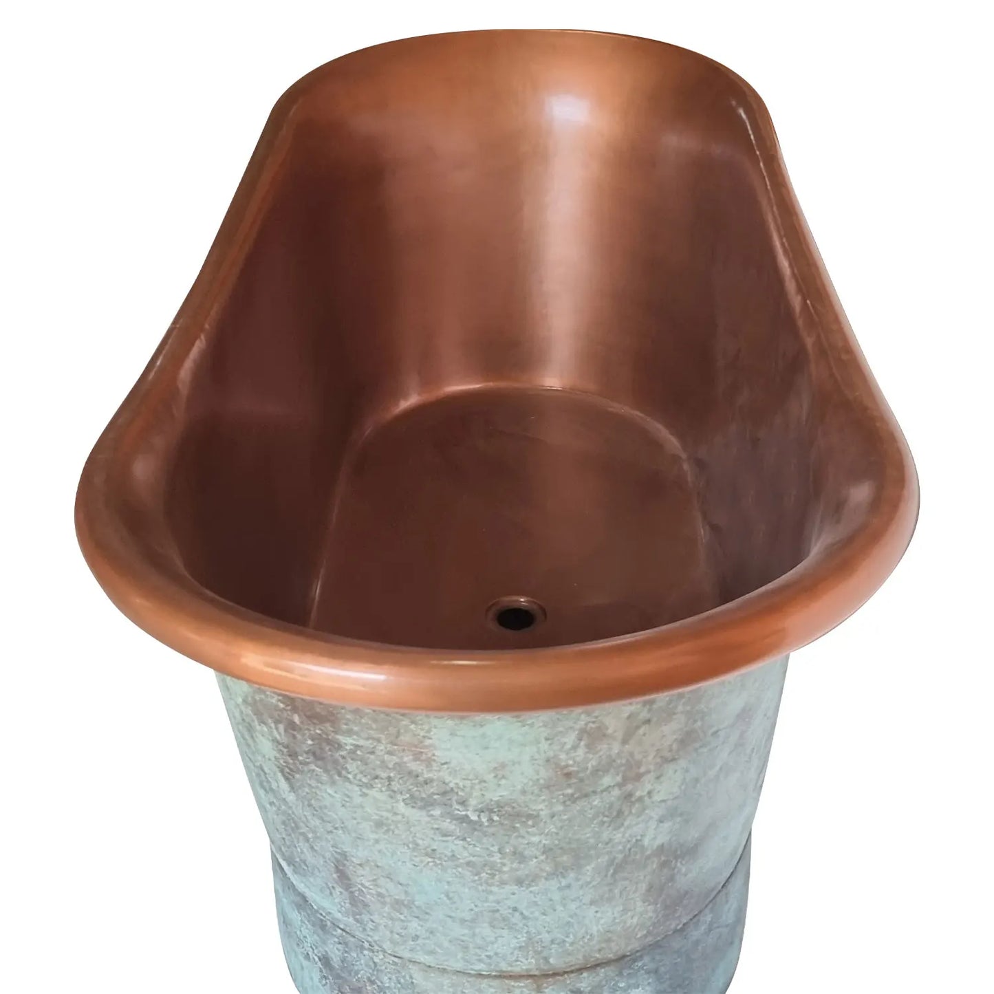 Grün Patiniertes Antik-Finish Freistehende Badewanne aus Kupfer Hochwertige handgefertigte elegante Standfuß-Badewanne