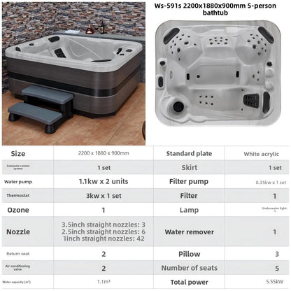 Smart Whirlpool Jacuzzi Spa-Wanne Tragbare Innen- und Außen-Badewanne mit Surfmassage Außen-Massagebadewanne Luft-Wasserdüse Möbel