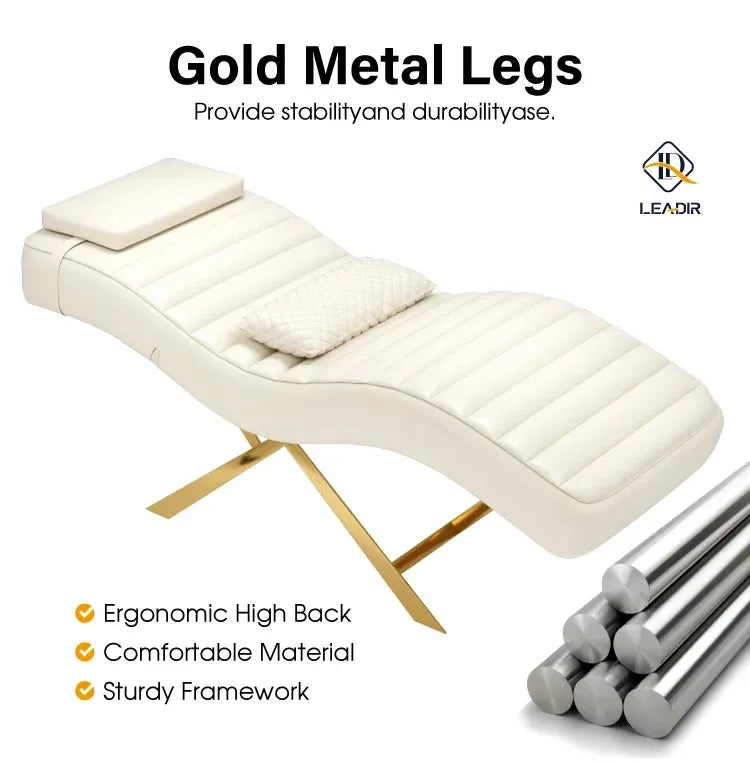 Moderne goldene Basis, Massagetisch für Schönheit Wohnzimmer, Wimpern Wimpernverlängerung, Komplettes Set an Möbeln