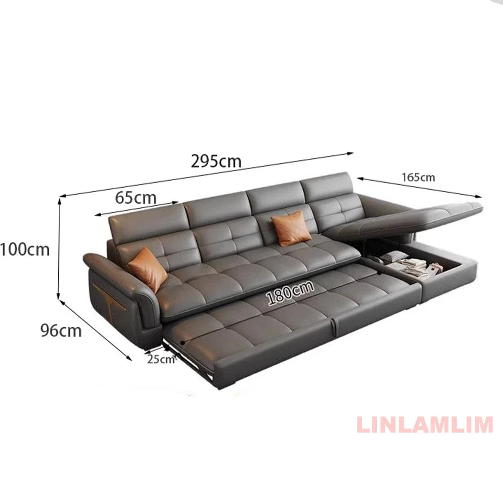 Modernes elektrisches Schlafsofa mit verstellbarer Rückenlehne, L-förmiges, multifunktionales italienisches Echtleder-Sofa