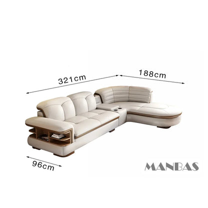 Luxuriöse L-förmige Sektionalsofa-Sets aus echtem Leder mit USB, Bluetooth-Lautsprecher – Linlamlim Wohnzimmer italienische Ledersofas