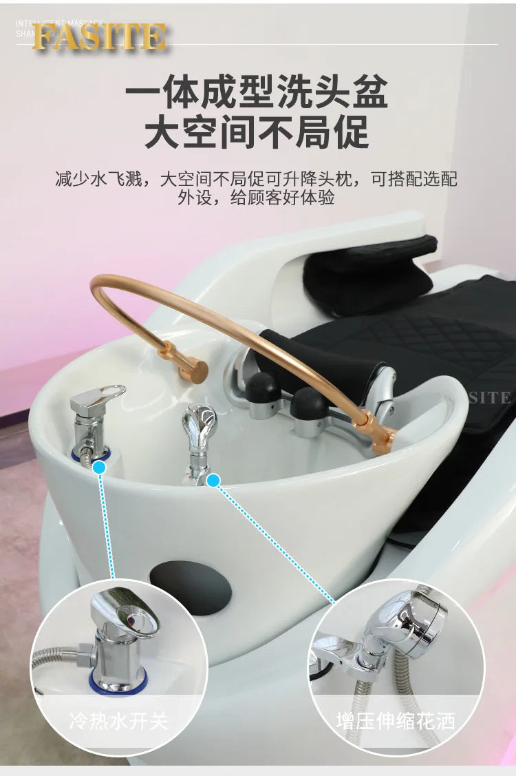 Automatic intelligent electric massage shampoo bed barber shop hair beauty hair treatment fumigation integrated bed