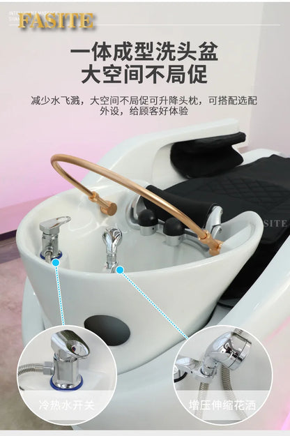 Automatic intelligent electric massage shampoo bed barber shop hair beauty hair treatment fumigation integrated bed