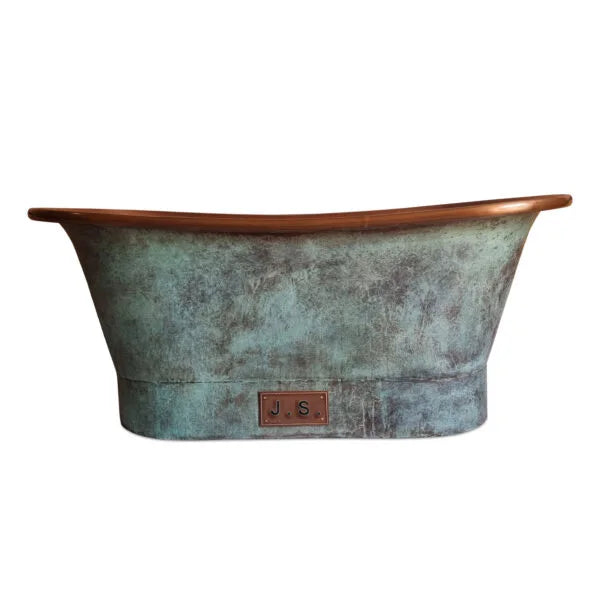 Grün Patiniertes Antik-Finish Freistehende Badewanne aus Kupfer Hochwertige handgefertigte elegante Standfuß-Badewanne