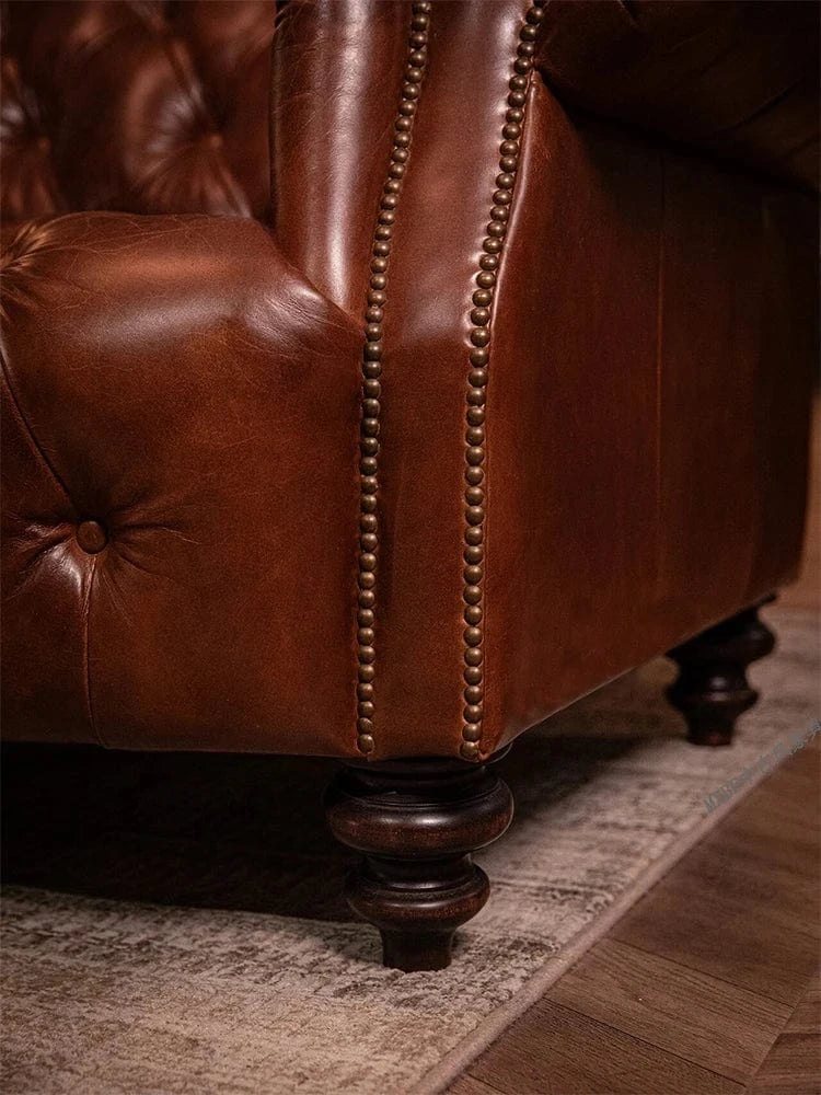 Classic Retro Oil Wax Leather Sofa - Luxury Pull-Up Sofa for Villa & Living Room