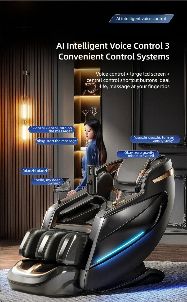 4D Mechanismus Massagesessel Tiefe Thai-Dehnung LCD Touchscreen Wadenrolle Airbag Kompression Kneten Schwerelosigkeit Entspannung