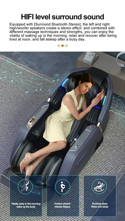 2026 Neuer 4D-Zero-Gravity-Massagesessel Ganzkörper-Sprachsteuerung Rückenheizung Airbags Bluetooth-Lautsprecher Fortschrittliches Entspannungsgerät
