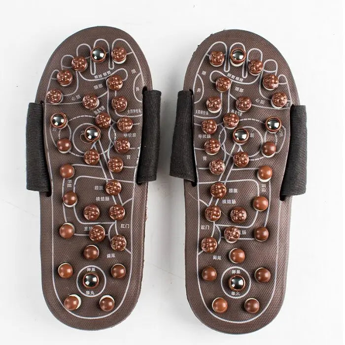 Health care Wooden base acupunture foot massage slippers natural stone acupoint massage slippers