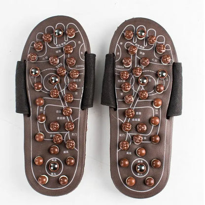 Health care Wooden base acupunture foot massage slippers natural stone acupoint massage slippers