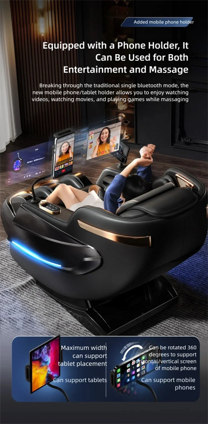 4D Mechanismus Massagesessel Tiefe Thai-Dehnung LCD Touchscreen Wadenrolle Airbag Kompression Kneten Schwerelosigkeit Entspannung