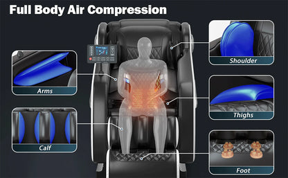 4D-Zero-Gravity-Massagesessel, automatische Heizfunktion, Bluetooth-Musik, Airbag und Shiatsu-Liegefunktion