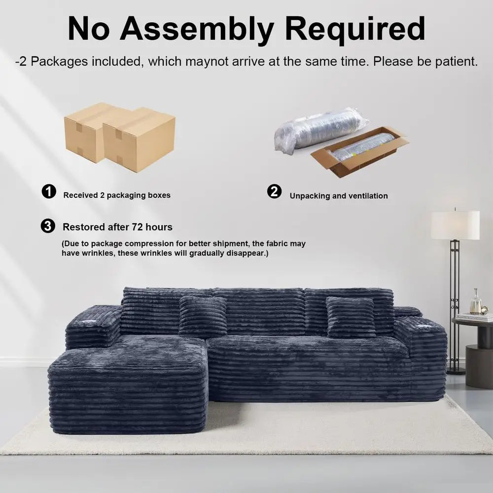 Cloud-Ecksofa mit L-förmiger Chaiselongue, modernes modulares Sofa mit tiefer Sitzfläche, integriertem Getränkehalter und Aufbewahrungstasche für das Wohnzimmer