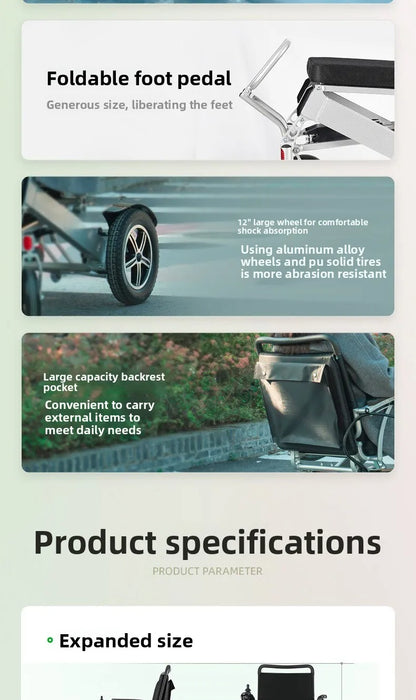 Elektrorollstuhl, Seniorenmobil, bürstenloser Faltrollstuhl, leichter Rollstuhl aus Aluminiumlegierung