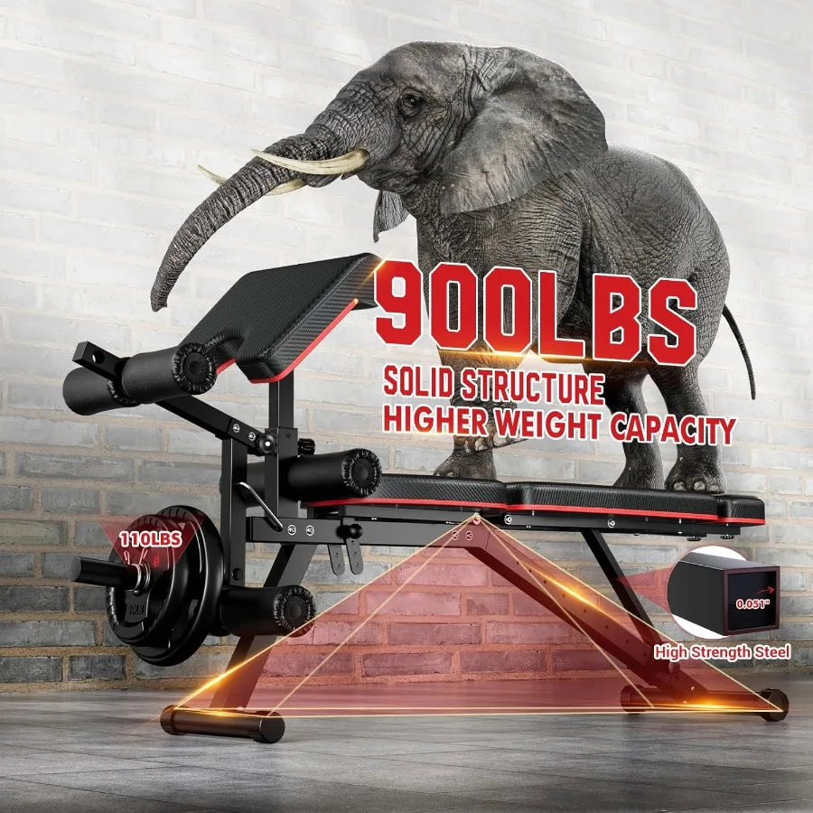Adjustable Weight Bench for Home Gym with Leg Extension and Leg Curl Extended Headrest 900LBS Capacity Preacher Curl Bench Incl