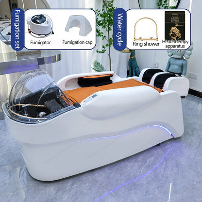 XinSheng Integriertes Haarwasch- und Massagebett mit Kopf-SPA-Begasungsmaschine Friseursalon Kommerzielles elektrisches Möbel