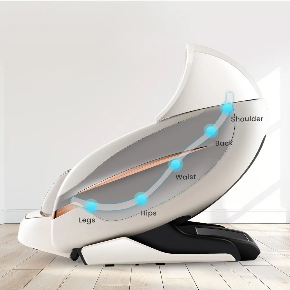 OSKOR 4D Zero Gravity Massagesessel Ganzkörperkabine mit Schlafhaube – Shiatsu Massagesessel mit Wärme, Körperscan, SL-Schiene
