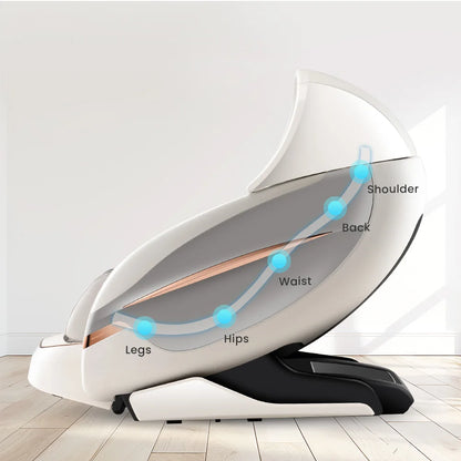 OSKOR 4D Zero Gravity Massagesessel Ganzkörperkabine mit Schlafhaube – Shiatsu Massagesessel mit Wärme, Körperscan, SL-Schiene