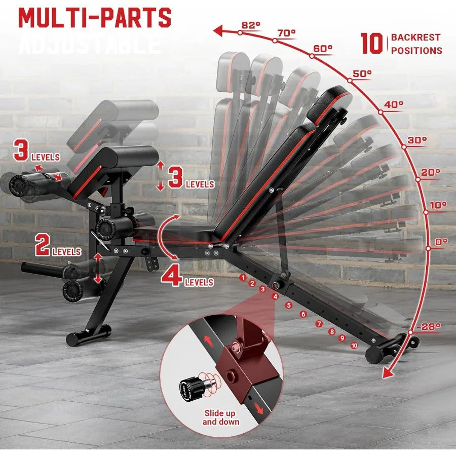Workout Bench Adjustable Weight Bench with Leg Extension and Leg Curl Extended Headrest 900LBS Preacher Curl Bench Incline Decl