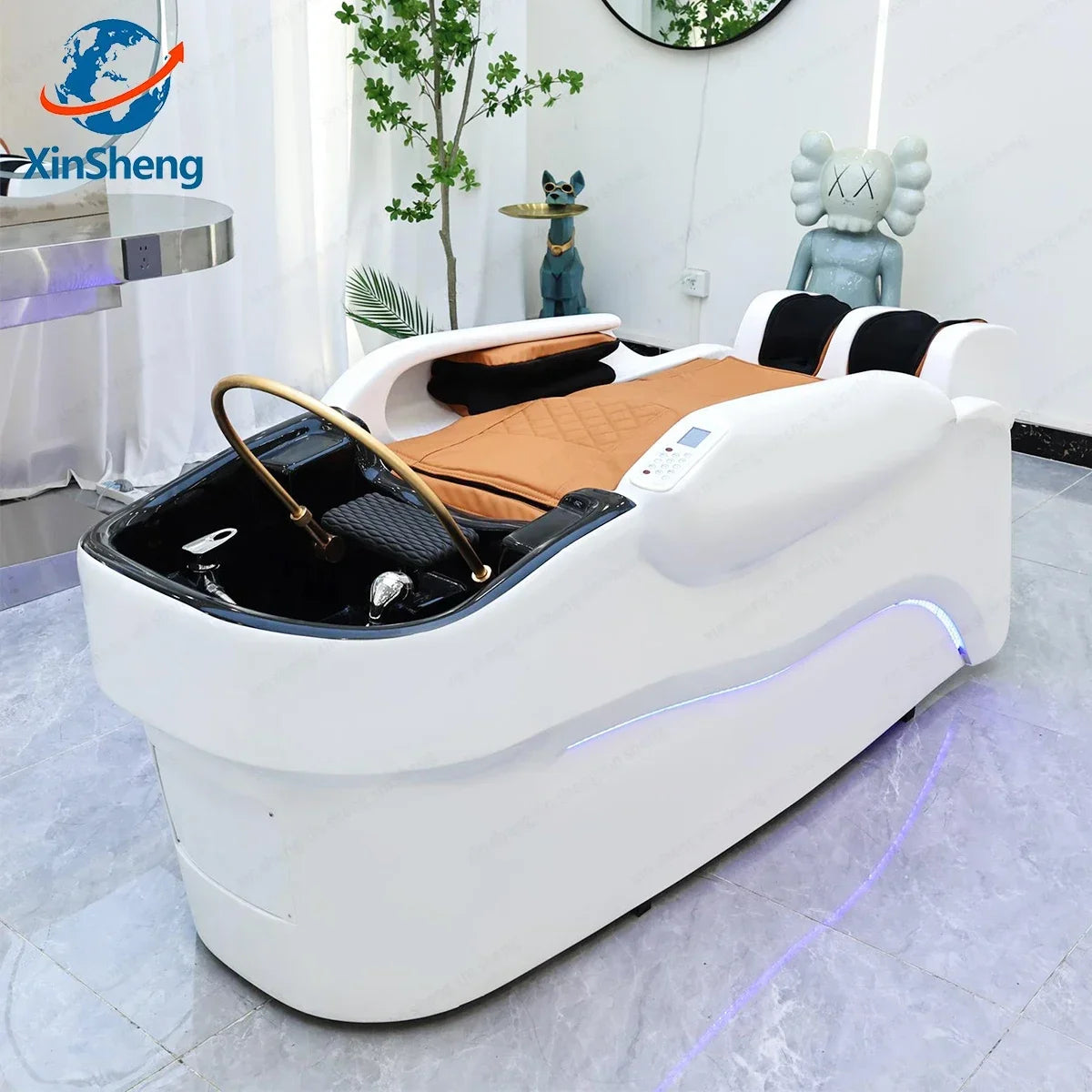 XinSheng Integriertes Haarwasch- und Massagebett mit Kopf-SPA-Begasungsmaschine Friseursalon Kommerzielles elektrisches Möbel