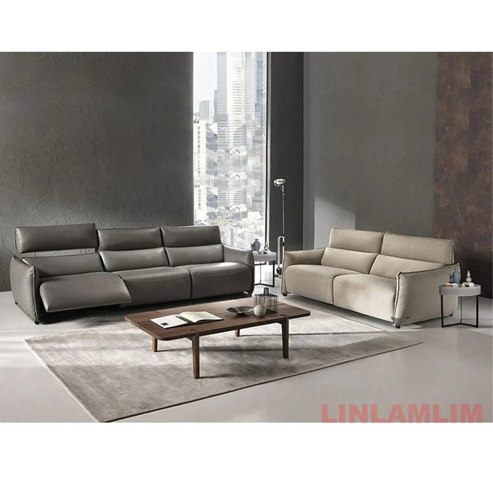 QY Ecksofa mit zwei Motoren, elektrischer Relaxfunktion, echtem Leder und verstellbaren Kopfstützen, L-förmige Eckcouch mit Chaiselongue