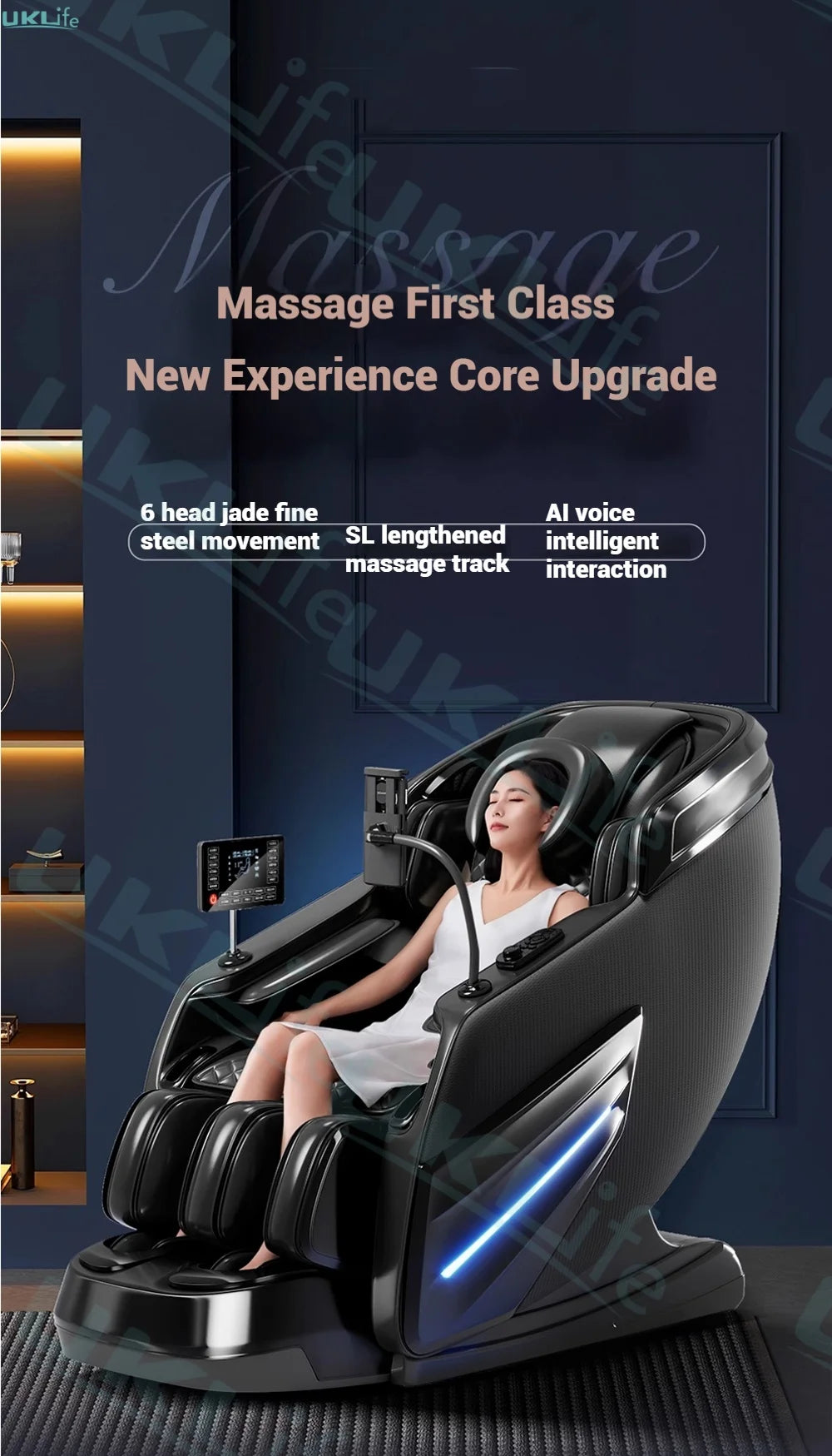 2025 Upgrade 6D Jade-Rollen-Massagesessel mit KI-Sprachsteuerung, automatischem Körperscan, Thai-Stretching & Handyhalter – Schwerelosigkeit F