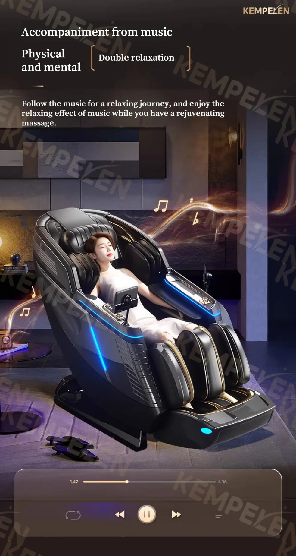 4D-Dual-Core-Massagesessel | Synchronisierte 4-Hand-Massage • Dual SL-Schiene • Ganzkörper-Airbags | Intelligenter Körperscan