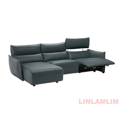 QY Ecksofa mit zwei Motoren, elektrischer Relaxfunktion, echtem Leder und verstellbaren Kopfstützen, L-förmige Eckcouch mit Chaiselongue