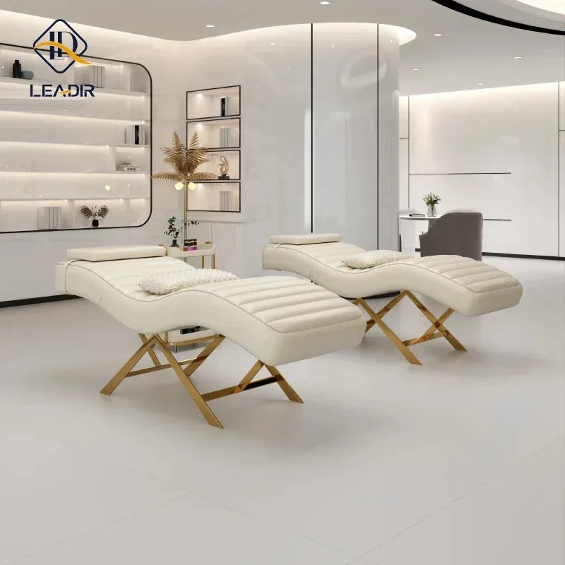 Moderne goldene Basis, Massagetisch für Schönheit Wohnzimmer, Wimpern Wimpernverlängerung, Komplettes Set an Möbeln