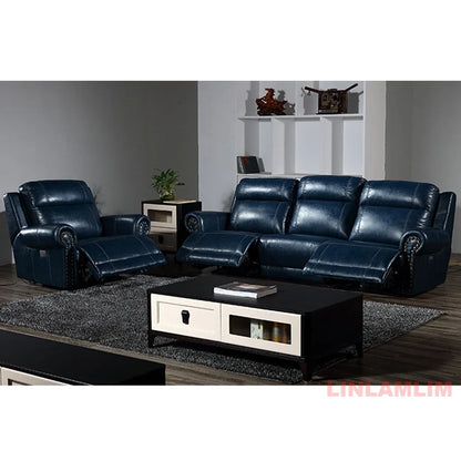 MINGDIBAO Luxuriöses Sofa-Set aus echtem Leder mit elektrischer Relaxfunktion, L-förmige elektrische Relax-Couch mit Nagelverzierung, Heimkinositz
