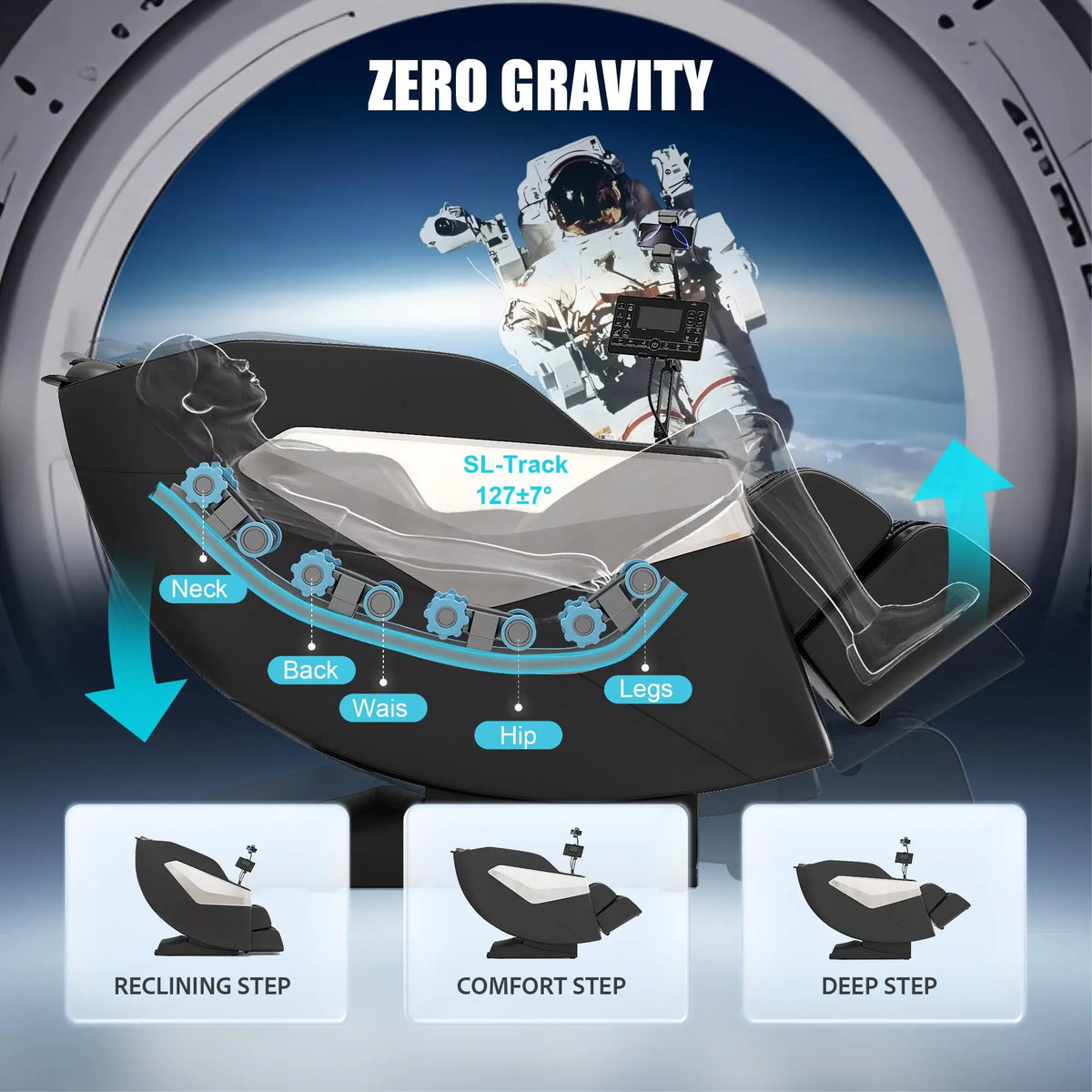 SL Track 3D Massage Chair with Body Scan, Zero Gravity Shiatsu Massager Chair with Heat, Foot Roller, Bluetooth for Home Office