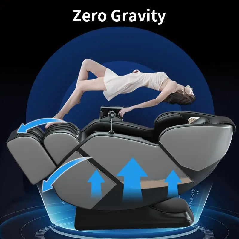 Massagesessel Ganzkörper Zero-Gravity Sessel Gerade Schiene Knet- und Klopfmassage Tragbarer Sessel Bluetooth Airbags Fußrollen Grau
