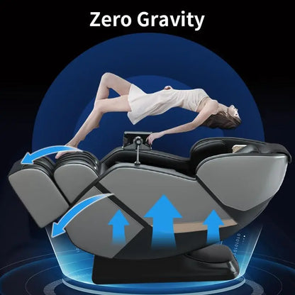 Massagesessel Ganzkörper Zero-Gravity Sessel Gerade Schiene Knet- und Klopfmassage Tragbarer Sessel Bluetooth Airbags Fußrollen Grau