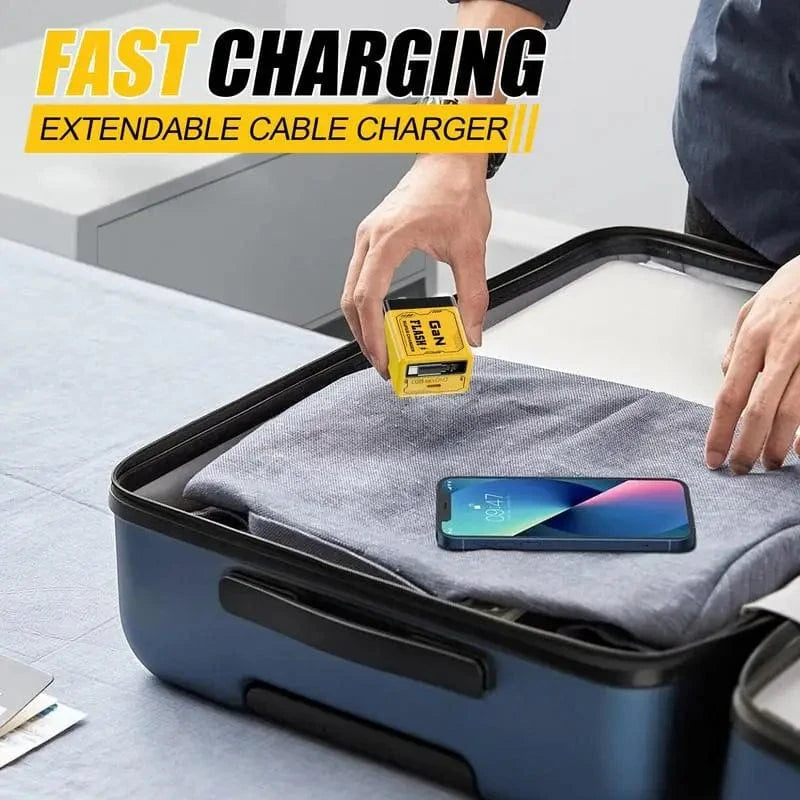 35W Retractable Wall Charger – Fast Charging Adapter with Foldable Plug & Built-in Type-C Cable for Android, iPhone & Tablets