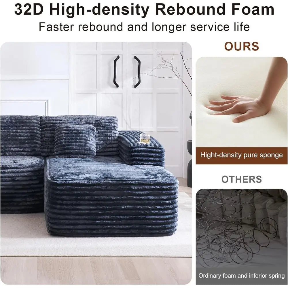 Cloud-Ecksofa mit L-förmiger Chaiselongue, modernes modulares Sofa mit tiefer Sitzfläche, integriertem Getränkehalter und Aufbewahrungstasche für das Wohnzimmer