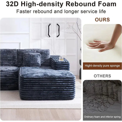 Cloud-Ecksofa mit L-förmiger Chaiselongue, modernes modulares Sofa mit tiefer Sitzfläche, integriertem Getränkehalter und Aufbewahrungstasche für das Wohnzimmer