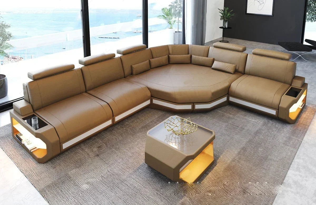 Modernes Wohnzimmer-Möbel L-förmiges Ecksofa LED Leder Sofa mit App-Steuerung