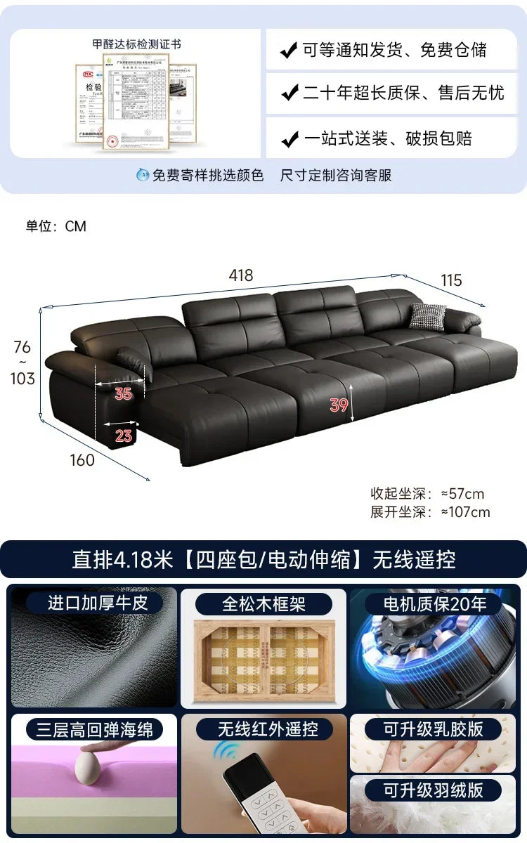 Genuine Leather Black Sofa Recliner Sectional Sleep Luxury Designer Sofa Daybed Modern Divano Soggiorno Couches Furniture