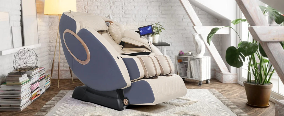 APP-Steuerung 4D-Massagesessel SL-Track Ganzkörper-Shiatsu-Massagesessel Zero Gravity mit Yoga-Stretching-Fußmassageroller