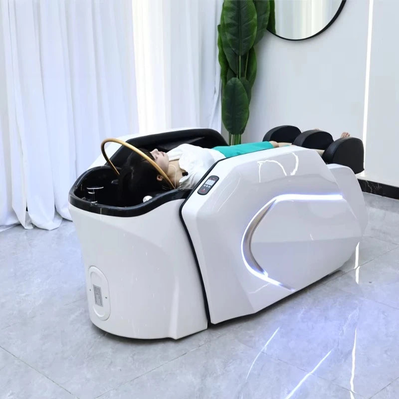 Acrylwaschbecken für Spa- und Schönheitssalon Friseursalon Automatische Shampoo-Massageliege mit verstellbarer Fußstütze