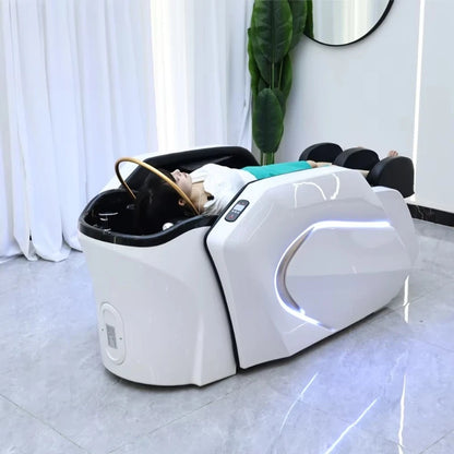 Acrylwaschbecken für Spa- und Schönheitssalon Friseursalon Automatische Shampoo-Massageliege mit verstellbarer Fußstütze