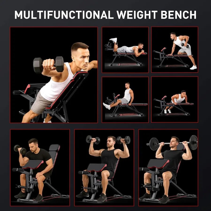 Faltbare Hantelbank für das Home-Gym mit verlängerter Kopfstütze, trägt bis zu 360 kg, ideal für Bankdrücken und Ganzkörpertraining