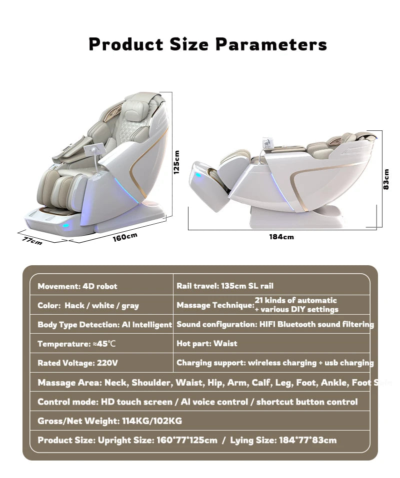 4D Zero Gravity Massage Chair with SL-Track/AirBag & 3D Body Scan - Dual Core Electric Recliner Sofa for Home Office