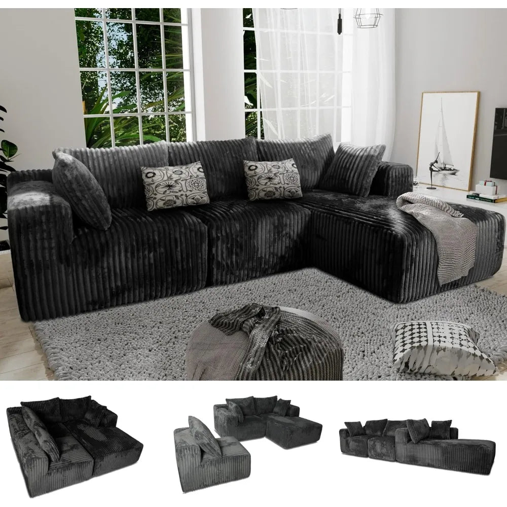 3-Sitzer Ecksofa mit tiefer Sitzfläche, 256 cm Cloud Sektionalsofa mit Chaiselongue, gemütliches modulares Schlafsofa,