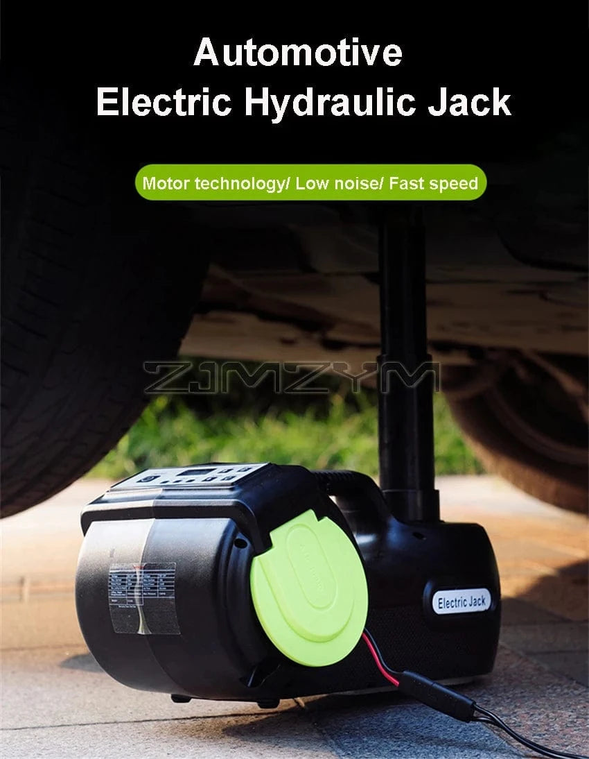 Cric Hydraulique Électrique 12V 5T 4-en-1 avec Clé à Chocs, Compresseur et LED
