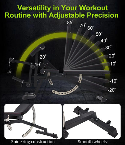 Adjustable Weight Bench with Preacher Pad Leg Extension and Leg Curl 800LBS Workout Bench with Handle Bar FID Bench for Strength