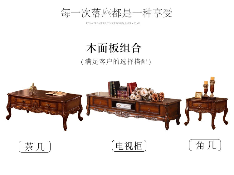 European leather corner high-end left and right concubines American solid wood  living room L-shaped combination sofa