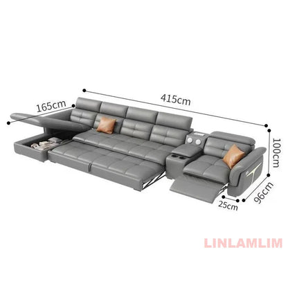 Modernes elektrisches Schlafsofa mit verstellbarer Rückenlehne, L-förmiges, multifunktionales italienisches Echtleder-Sofa