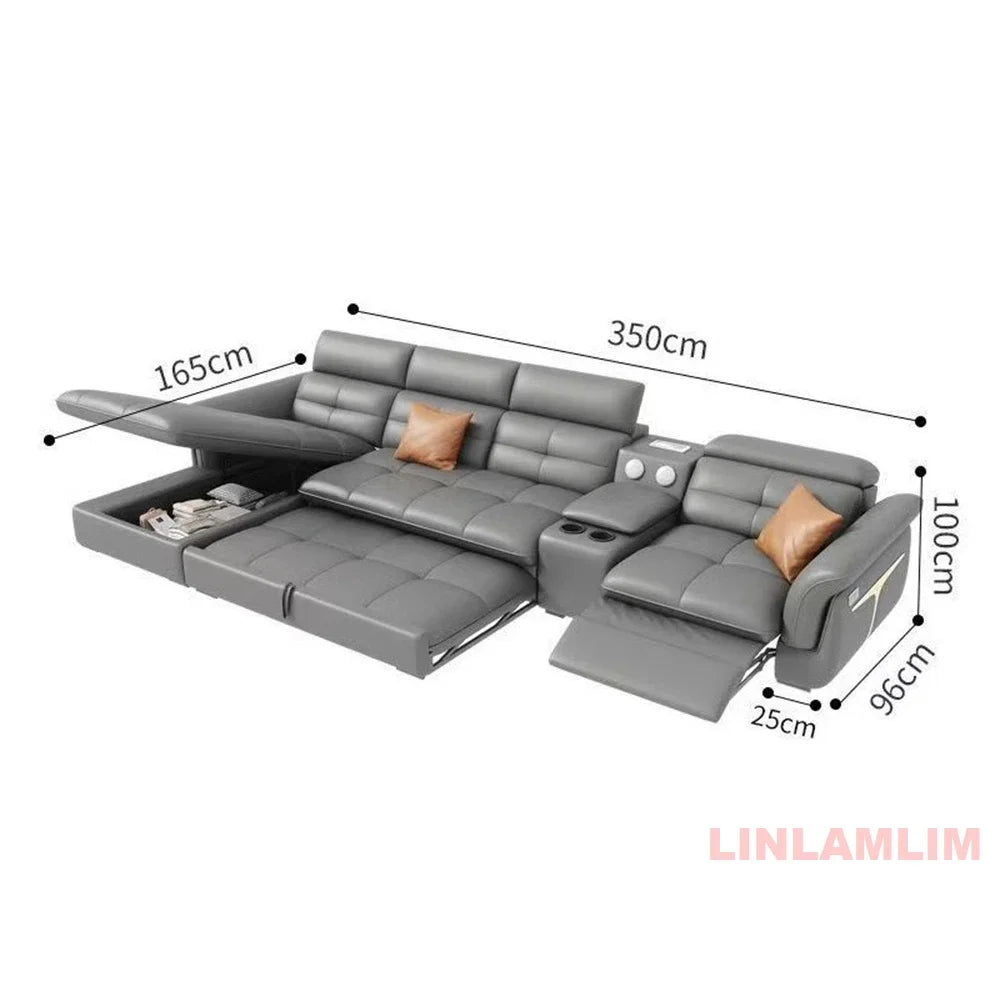 Modernes elektrisches Schlafsofa mit verstellbarer Rückenlehne, L-förmiges, multifunktionales italienisches Echtleder-Sofa
