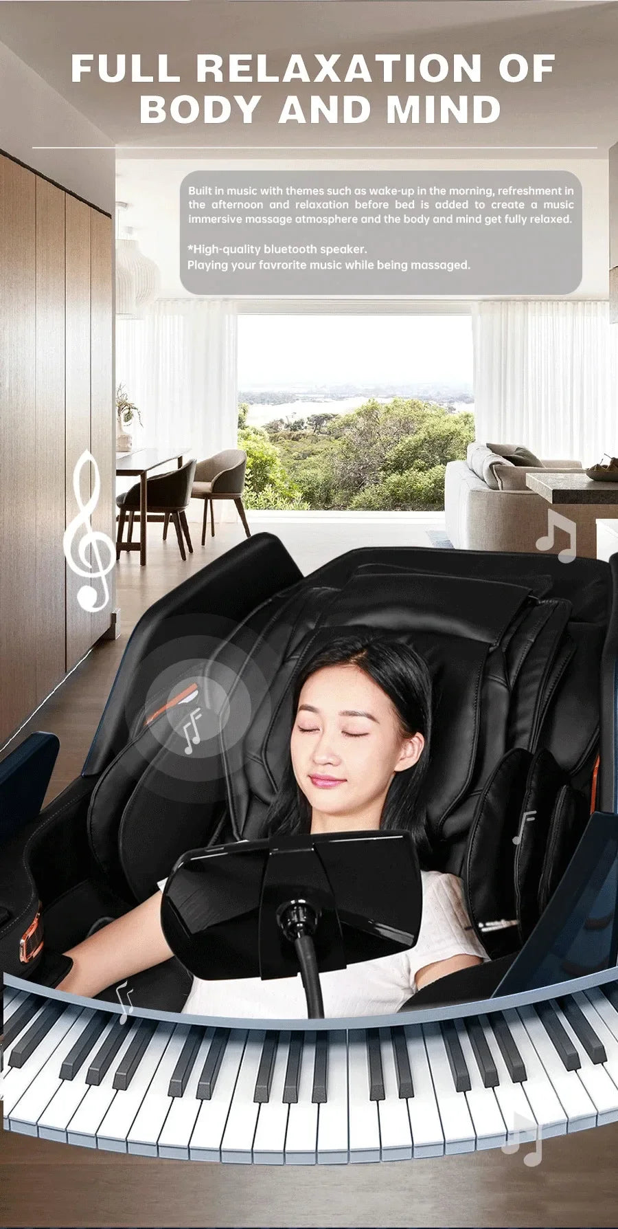 Massage Chair with Voice Control, Full Body Elastic Massage Chair with Voice Control, Heating, LCD Remote Control, Foot Rolle